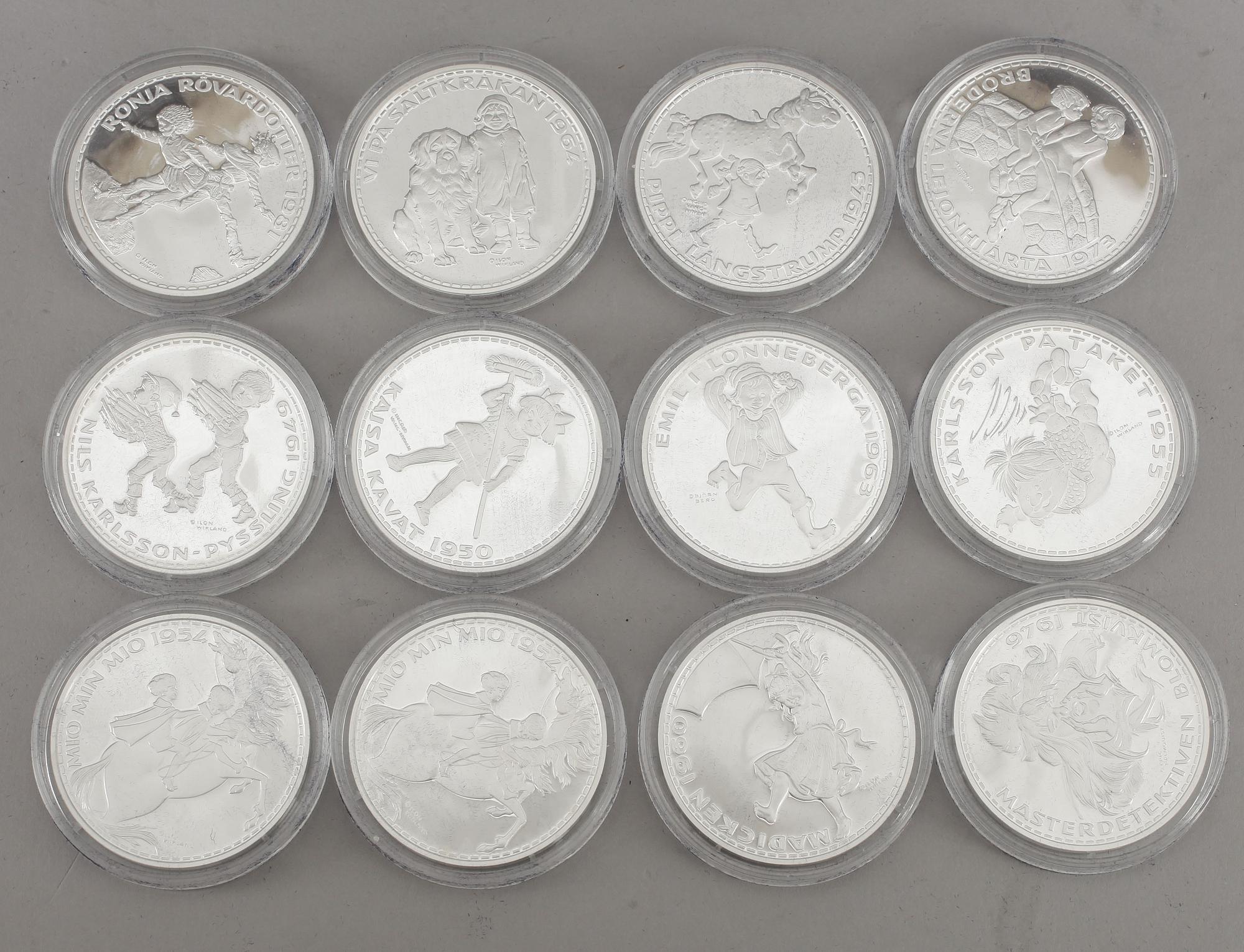 MYNT, 14 st, silver, "Bevara Astrid Lindgrens barnvärld", 1900/2000-tal. Total vikt ca 370 gram.