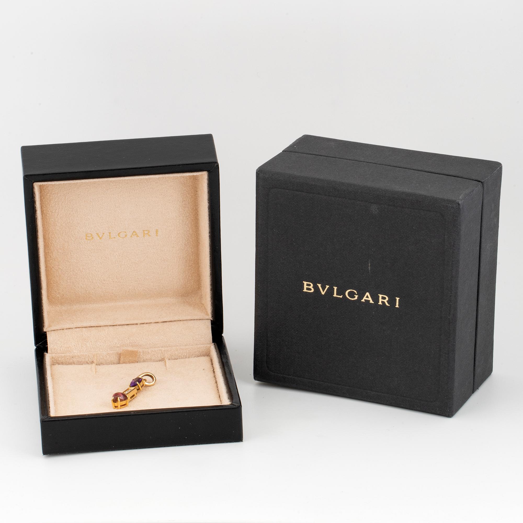 BULGARI, gold, brilliant-cut diamond, amethyst and tourmaline pendant.