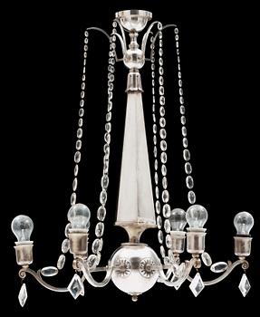 An Elis Bergh silver plated Swedish Grace chandelier, C.G. Hallberg, Stockholm.