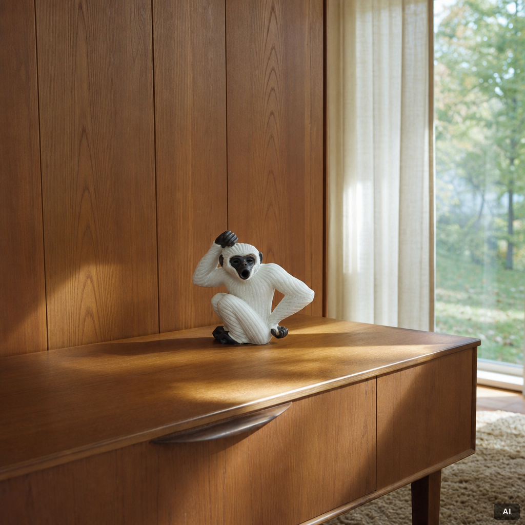 Gunnar Nylund, a figurine, in the form of a gibbon monkey, Rörstrand.