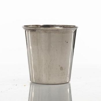 Ten small sterling silver beakers, marks of company Terrs i Wexiö AB, Växjö 1973-1976.