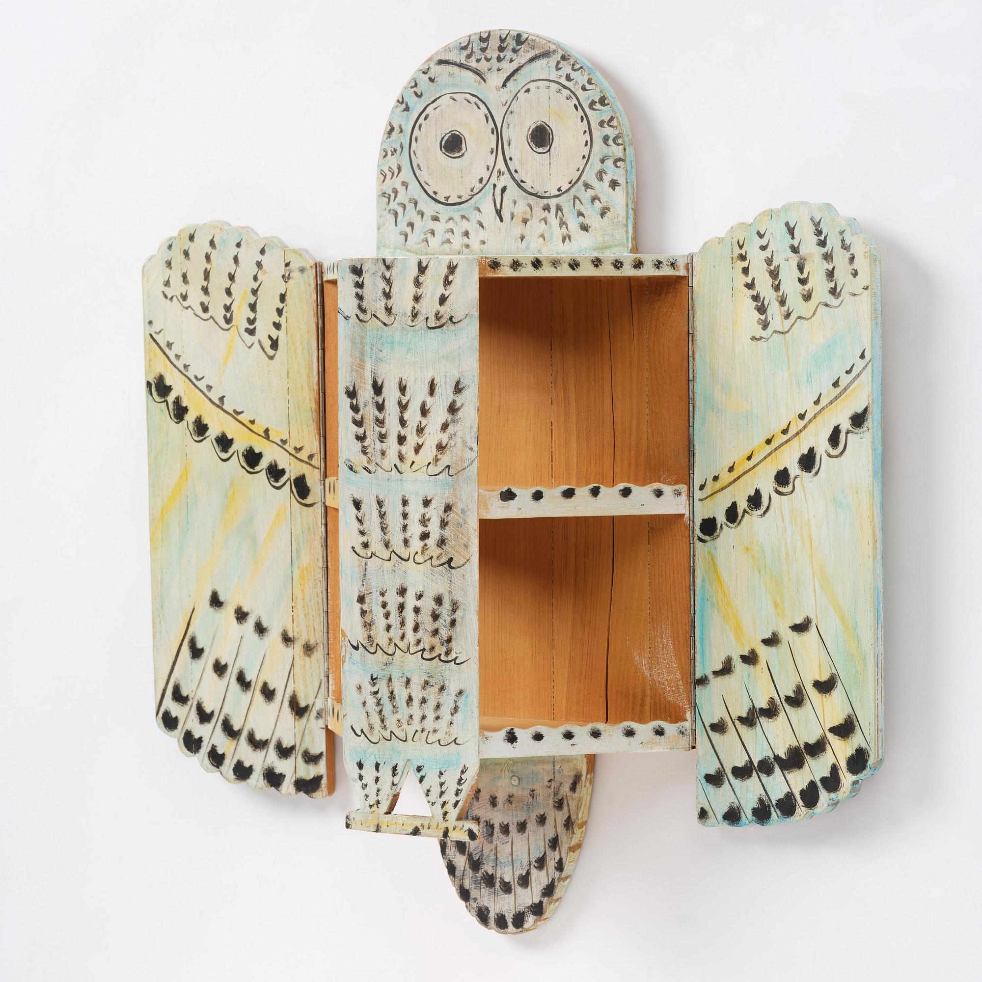 Gérard Rigot, a painted and carved oak wall cabinet, exectued in his studio, France, second half of the 20th century.