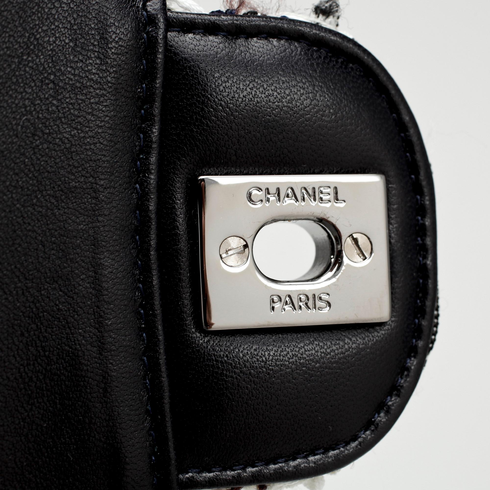 CHANEL, a quilted blue and white fabric "Double Flap" shoulder bag.