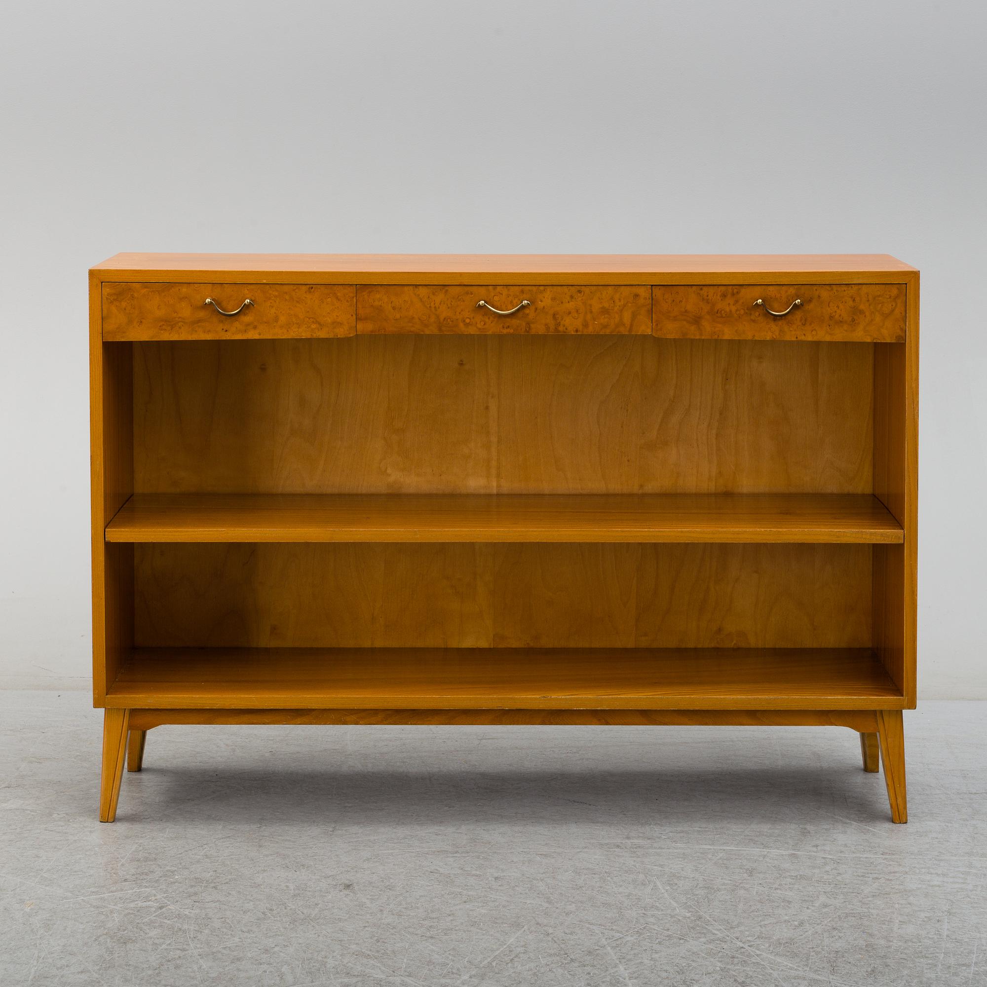 An elm and burr birch veneered bookcase, 1940's.