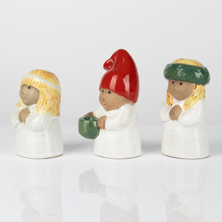 Lisa Larson, six stoneware figurines and one "Thalia" vase, Gustavsberg, Sweden.