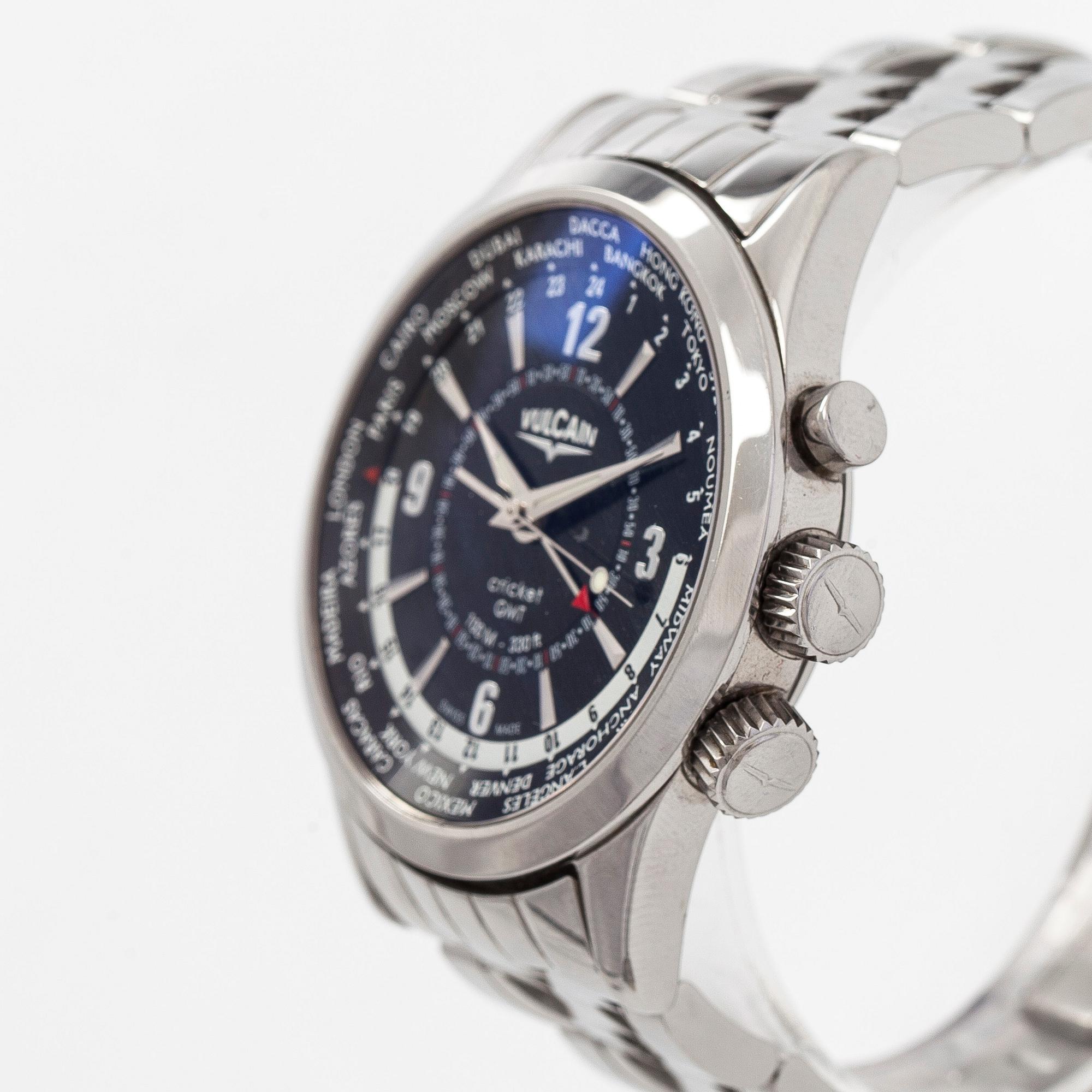 Vulcain, Cricket GMT, 42 mm, armbandsur, stål, automatisk.
