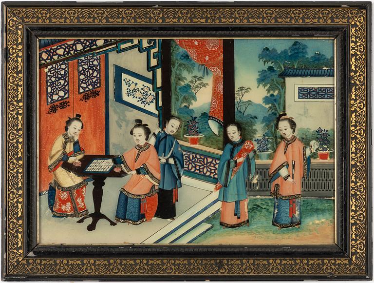 A Chinese reverse glass painting, Qing dynasty, 19th century.