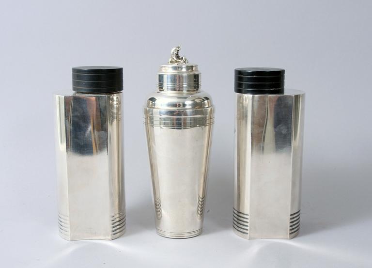COCKTAILSHAKERS, ett par, nysilver, Folke Arström, GAB samt SHAKER, nysilver.