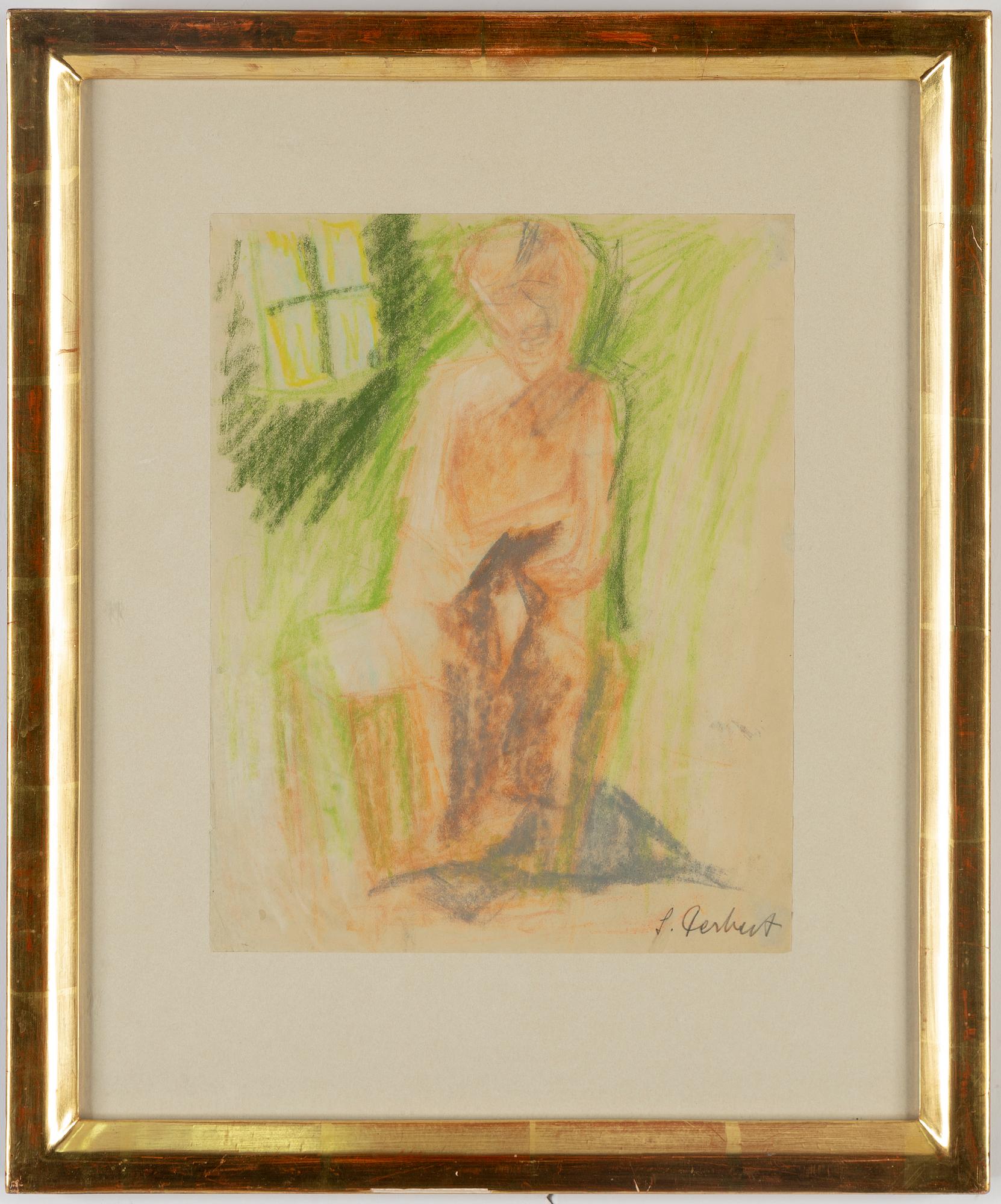 SIRI DERKERT, crayon on paper, signed.