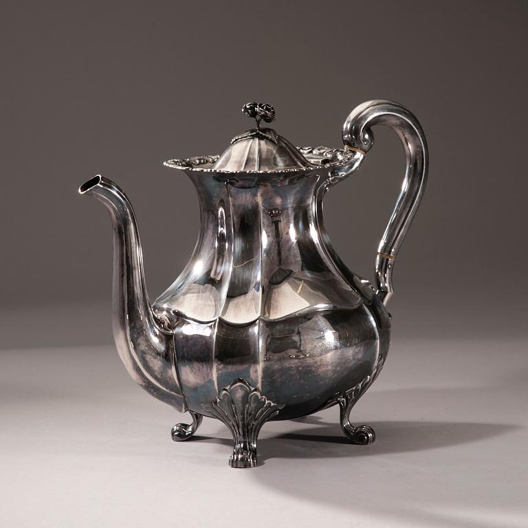 KAFFESERVIS, 3 delar, silver, finska kontrollstämplar, Tavastehus 1947. Total vikt ca 1145 g.