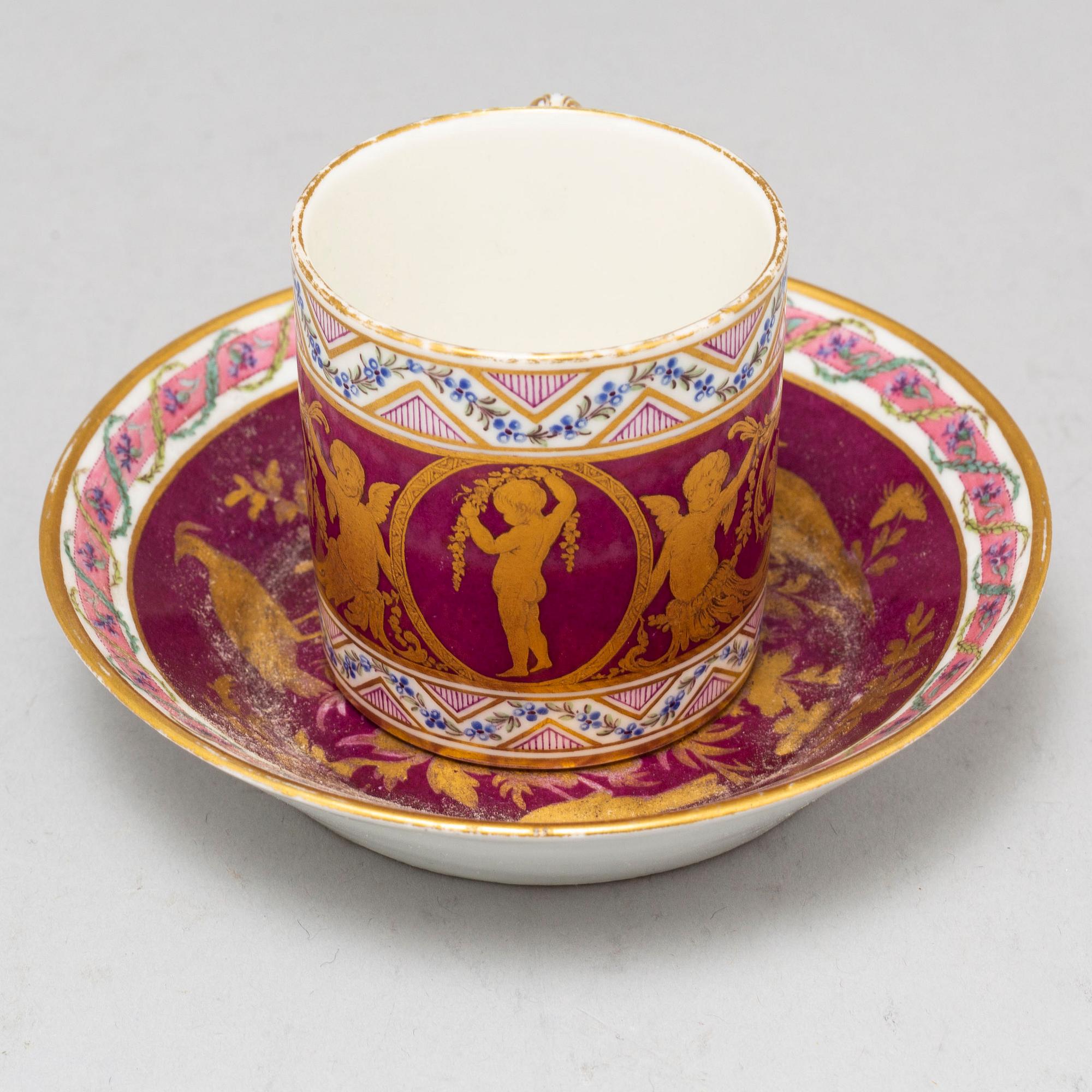 A French cup and saucer, 19th century, with a Sevre like mark.