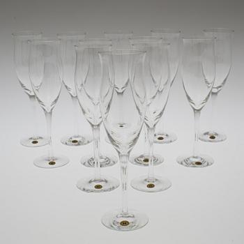 A set of twelve "Operakällaren" champagne glasses by Reijmyre Glasbruk.