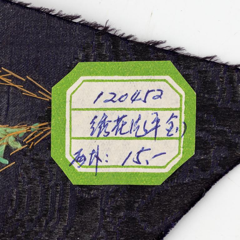 Two Chinese silk collars and two silk embroideries, 20th century.
