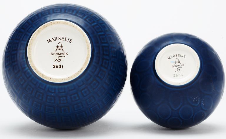Two Nils Thorsson "Marselis" stoneware vases, Aluminia, Denmark, 1950's.
