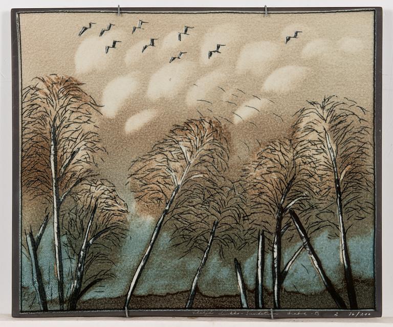 Heljä Liukko-Sundström, väggplattor, 4 st, signerade Heljä Liukko-Sundström, Arabia 1982 och 1983.