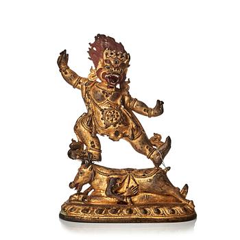 678. A cold gilt bronze scultpure of Yama, Tibeto-Chinese, 19th Century.