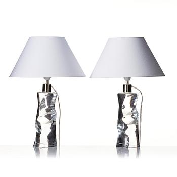 Olle Alberius, a pair of table lamps model "AD 2214", Orrefors, 1960s-70s.