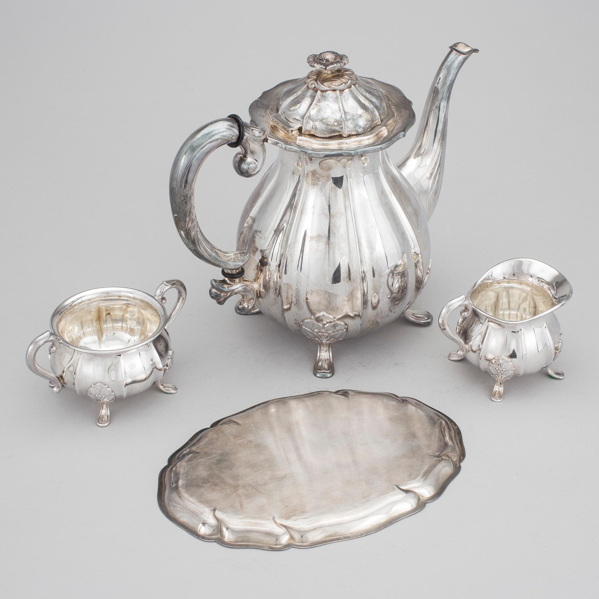 KAFFESERVIS, silver, 4 delar, varav 3 delar Danmark 1964. Vikt ca 1 118 gram.