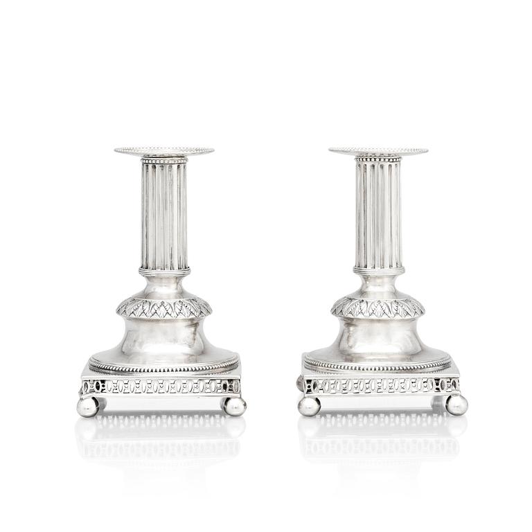 A pair of Swedish 18th century silver candlesticks, mark of Mikael Nyberg, Stockholm 1796.