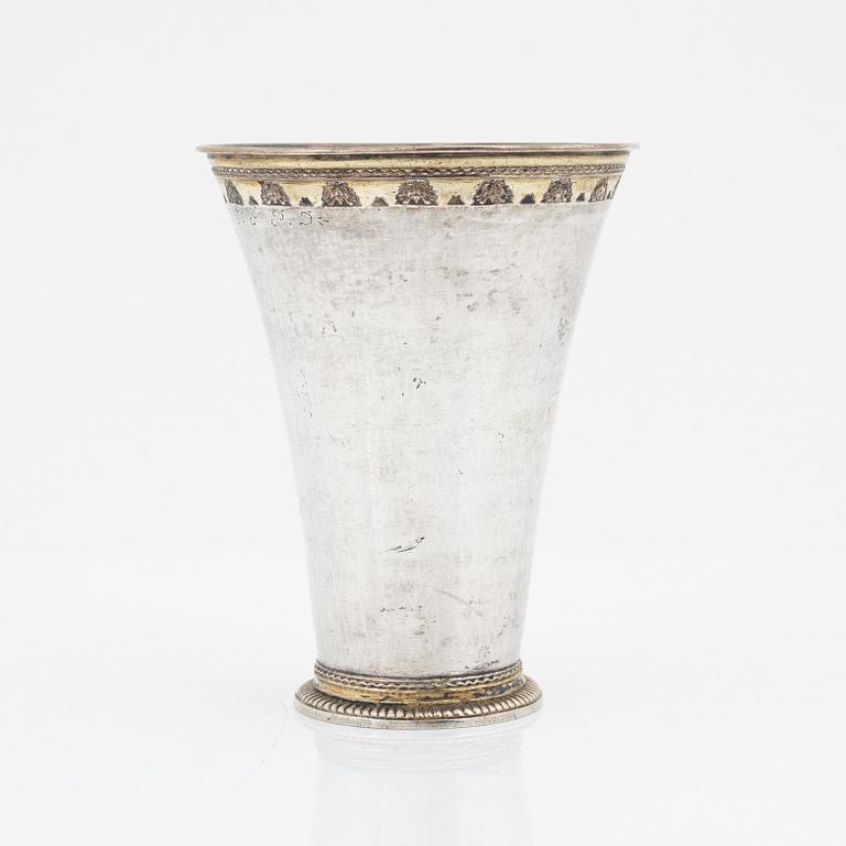 A Swedish 18th century parcel-gilt beaker, mark of Henrik Nourin, Norrköping, 1777.