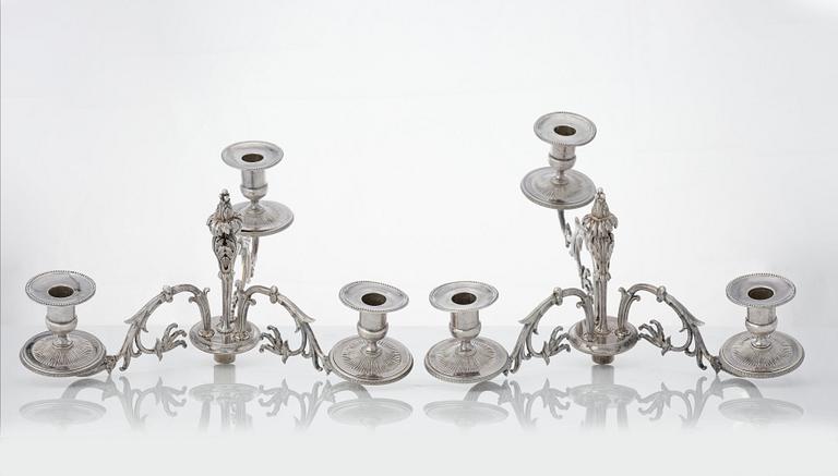 A pair of Swedish Gustavian silver candelabra, mark of Anders Isleben, Norrköping 1793.