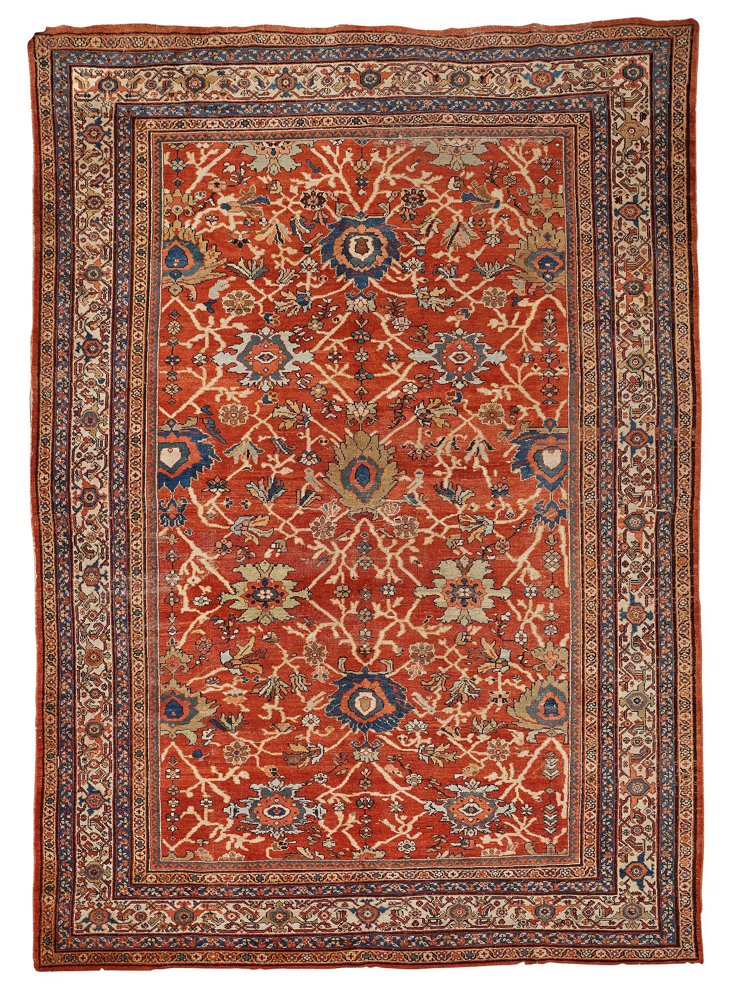 Matta, antik Mahal, Ziegler-mönster, ca 371,5-374,5 x 265-266 cm (samt en kortsida med lite slätväv).