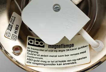VÄGGLAMPOR, 2 st, förgylld metall, Abo, Danmark, 1900-talets andra hälft.