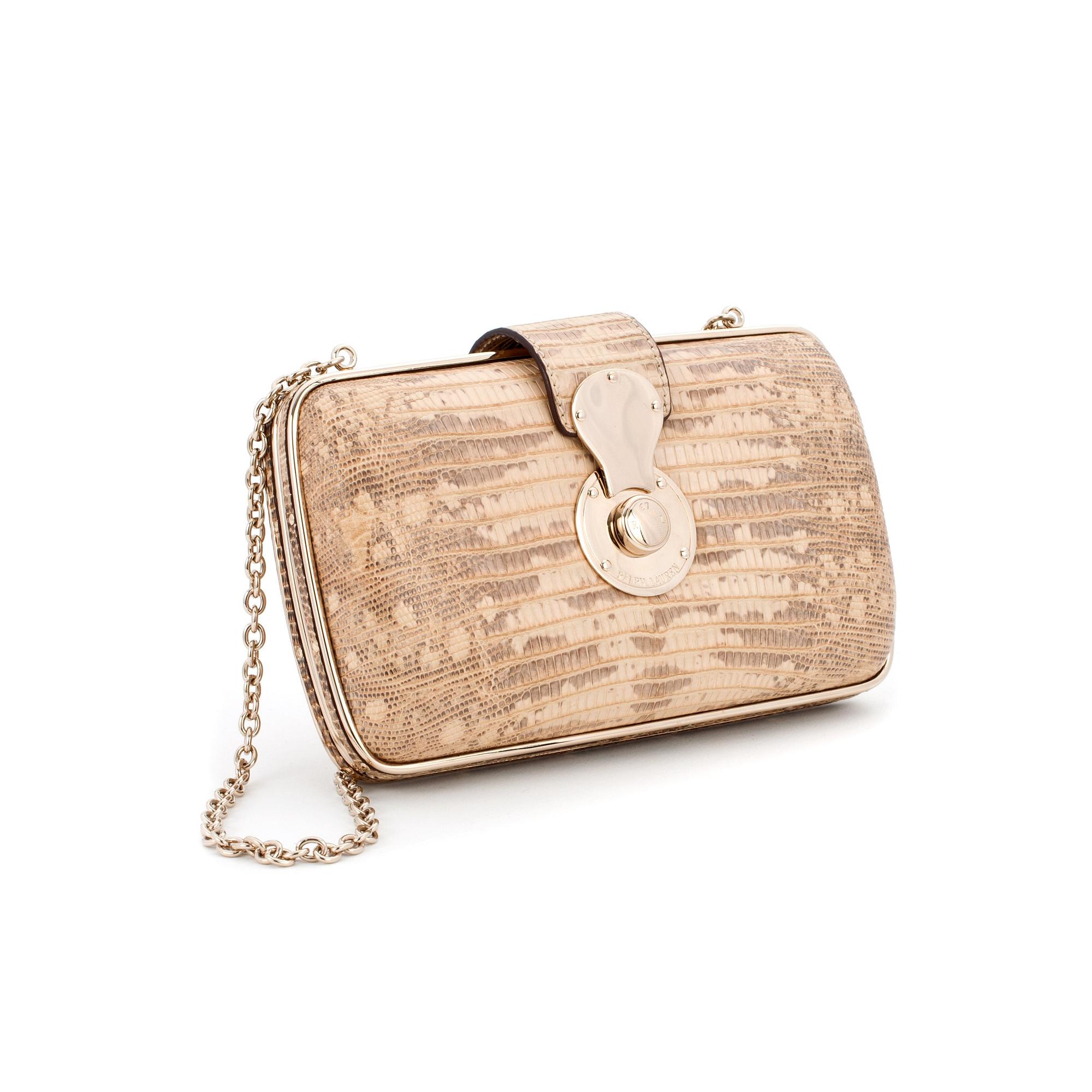 RALPH LAUREN, a beige leather, most likely snakeskin, clutch.