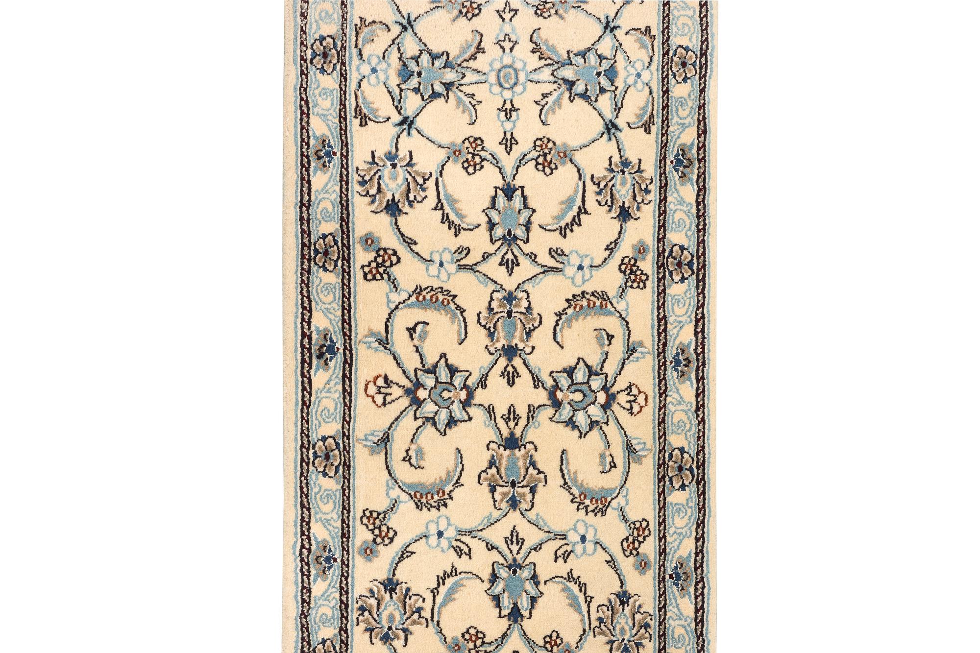 A Nain runner, part silk, c. 288 x 64 cm.
