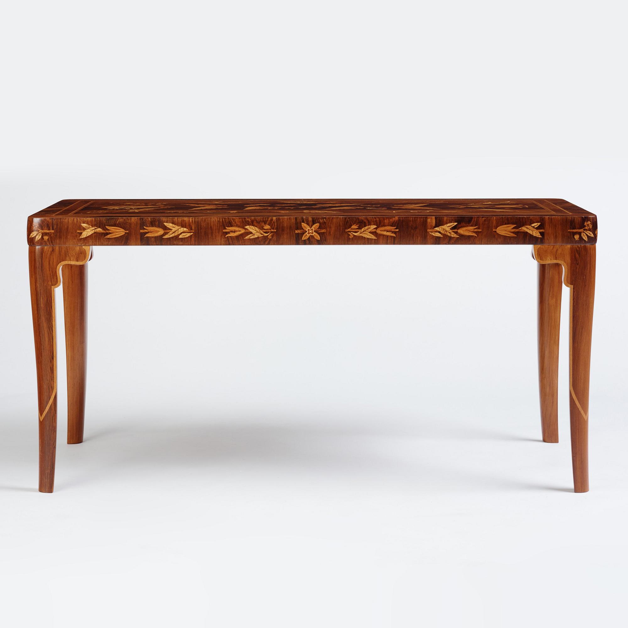 Carl Malmsten, a richly inlayed table, executed by master cabinet maker Albin Johansson, Stockholm 1938.