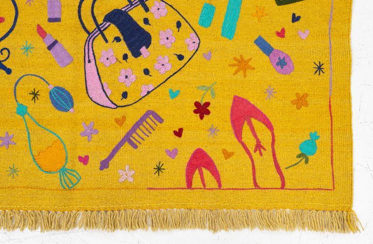 Matta, handbroderad Kelim, ca 176 x 121 cm.