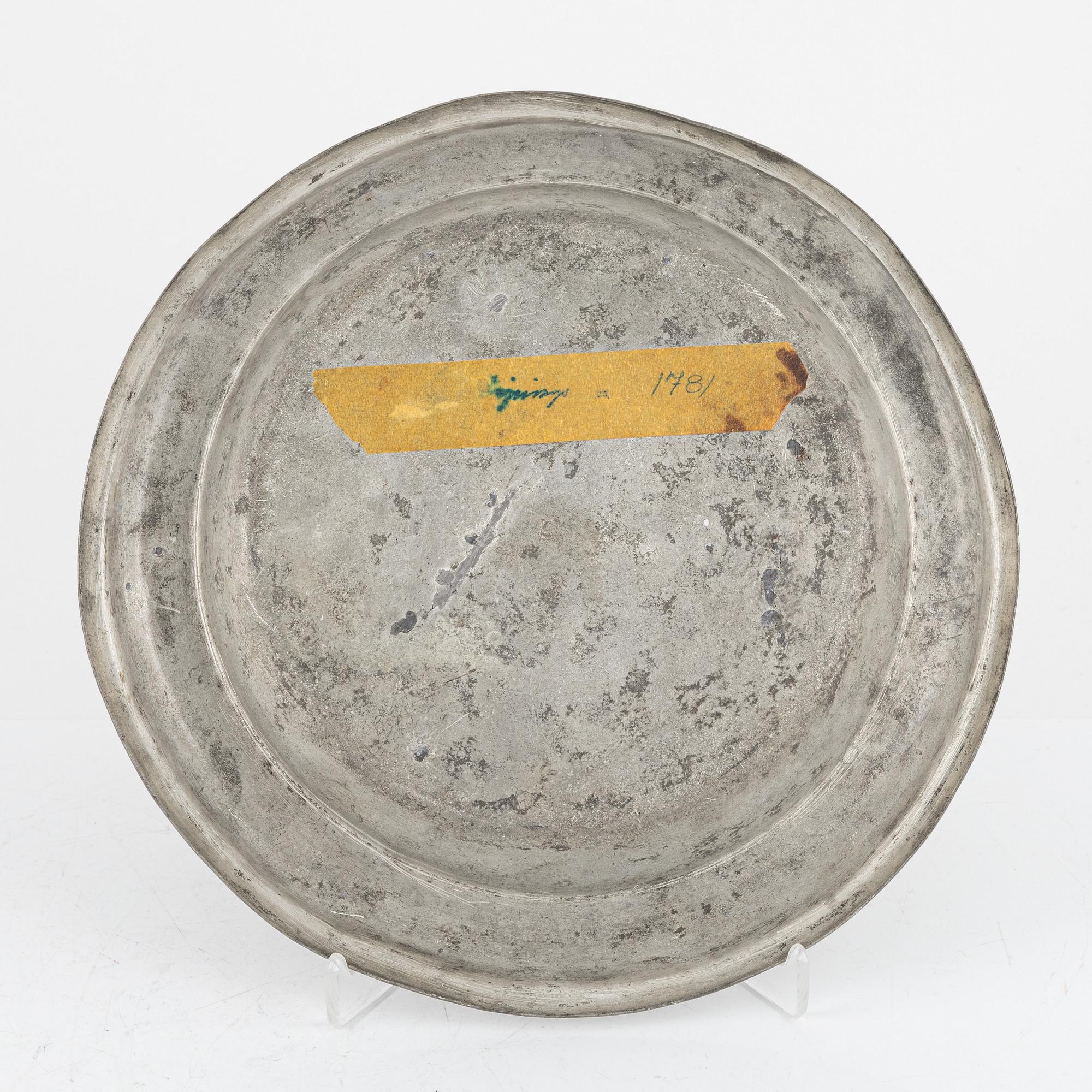 A group of eight Swedish pewter dishes, 18th-20th Century, including Mathias Norling, Jönköping, 1863.