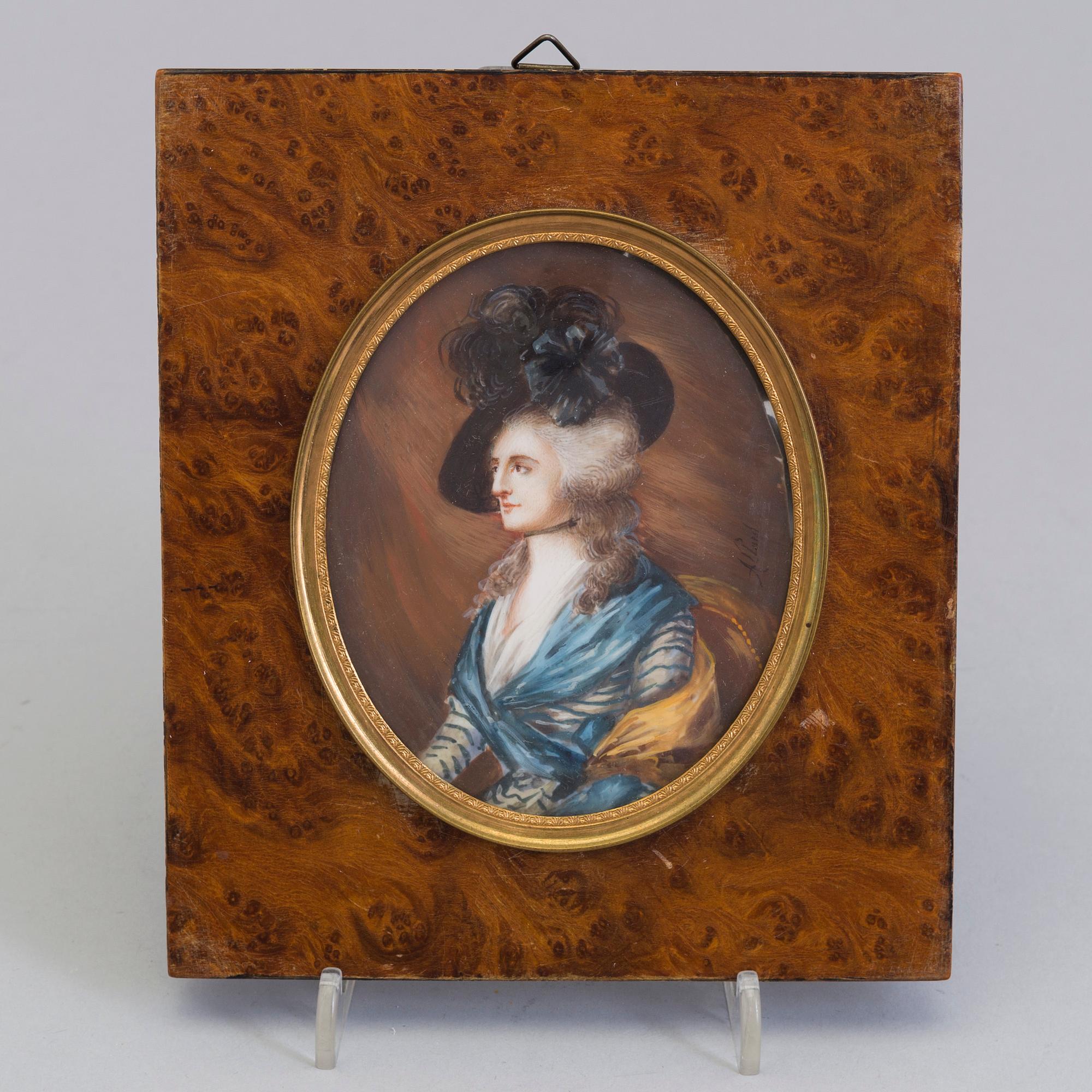 A 19th century, miniature portrait, gouache on bone.
