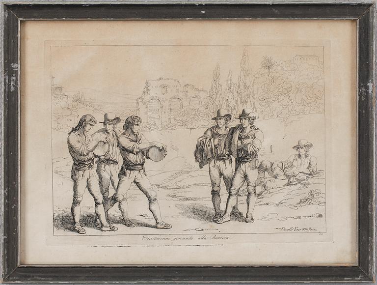 BARTOLOMEO PINELLI, efter, 3 st, kopparstick, 1800-tal.