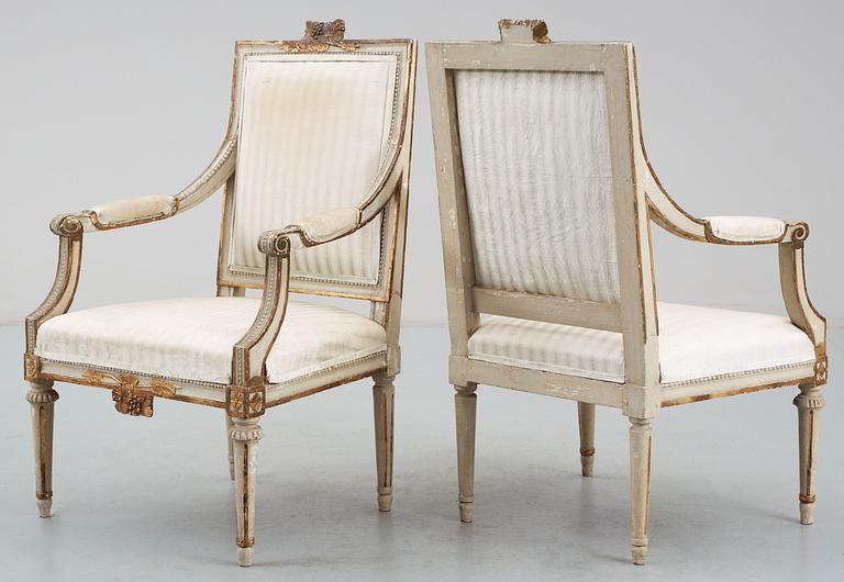 Six Gustavian 18th Century armchairs.