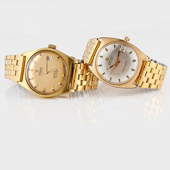 ARMBANDSUR, 2 st, Tissot samt Certina, förgyllt stål.