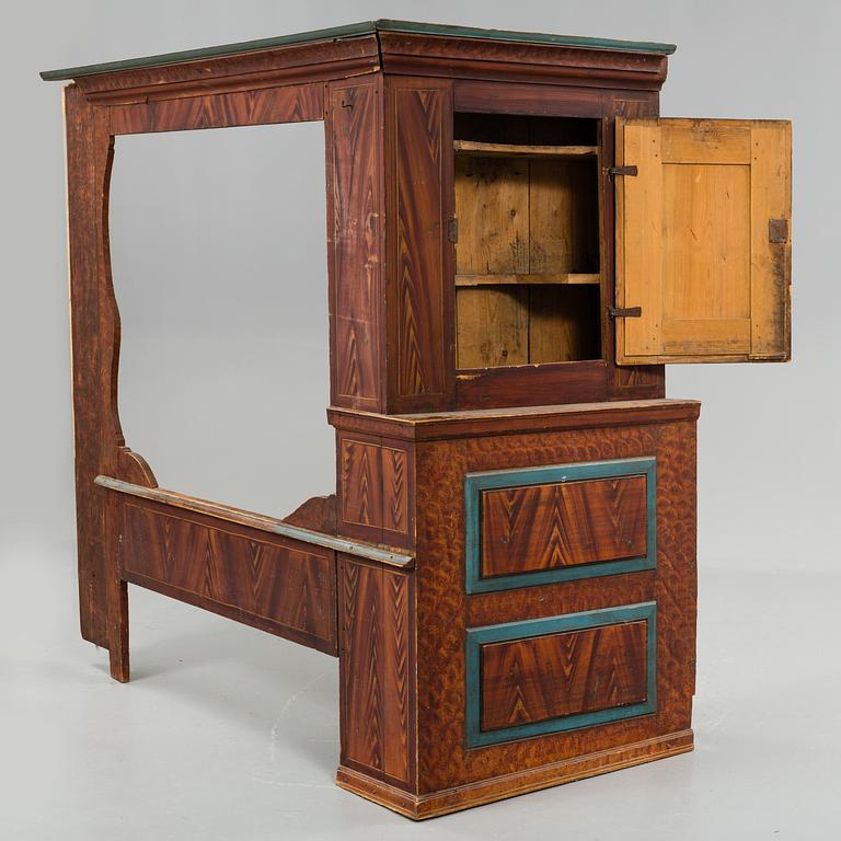 a early 19th century folk art bedcabinet from Dalarna Hälsingland marked B.E.J.S.H.K.P.D.