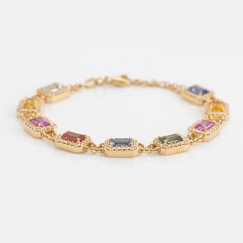 Multi coloured sapphire and brilliant cut diamond bracelet.