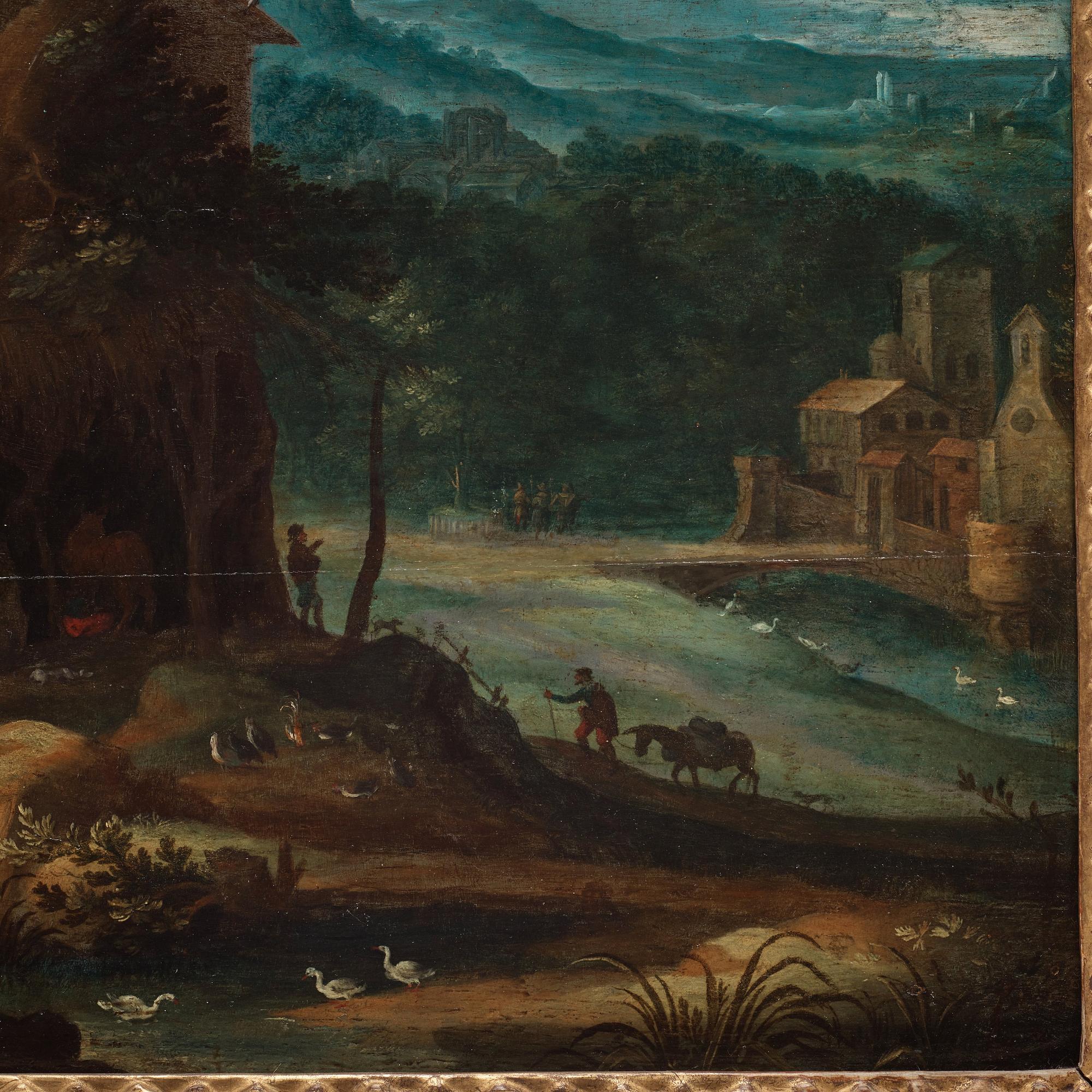 Paul Bril Attributed to, Landscape with a village by a river.
