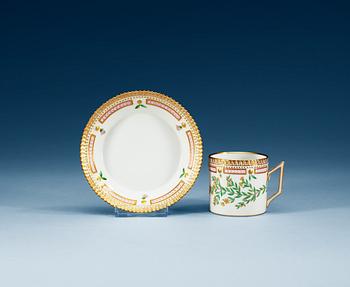 1385. A set of six Royal Copenhagen 'Flora Danica' coffee cups with saucers, Denmark, 20th Century.
