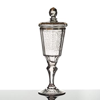 A Geman cut glass goblet with cover, 18th Century.