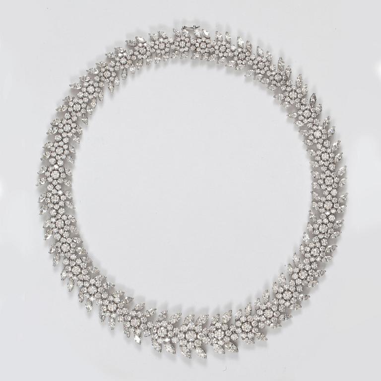 A marquise and brilliant cut diamond, 99.73 cts, necklace.