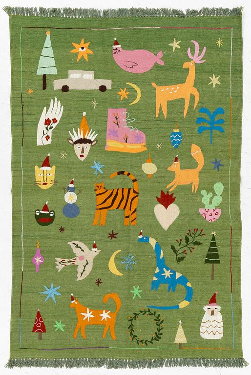 Rug, hand-embroidered Kelim, c. 174 x 122 cm.