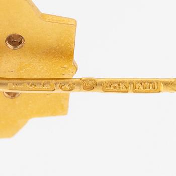Slipsnålar, Sporrong,  ett par 18K guld med diamanter och grön sten.