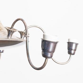 Elis Bergh, Attributed to. Ceiling lamp, silver plate, Swedish Grace, 1920s-30s.