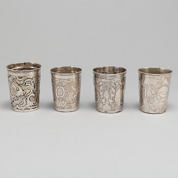 Four Russian 18th century silver beakers.