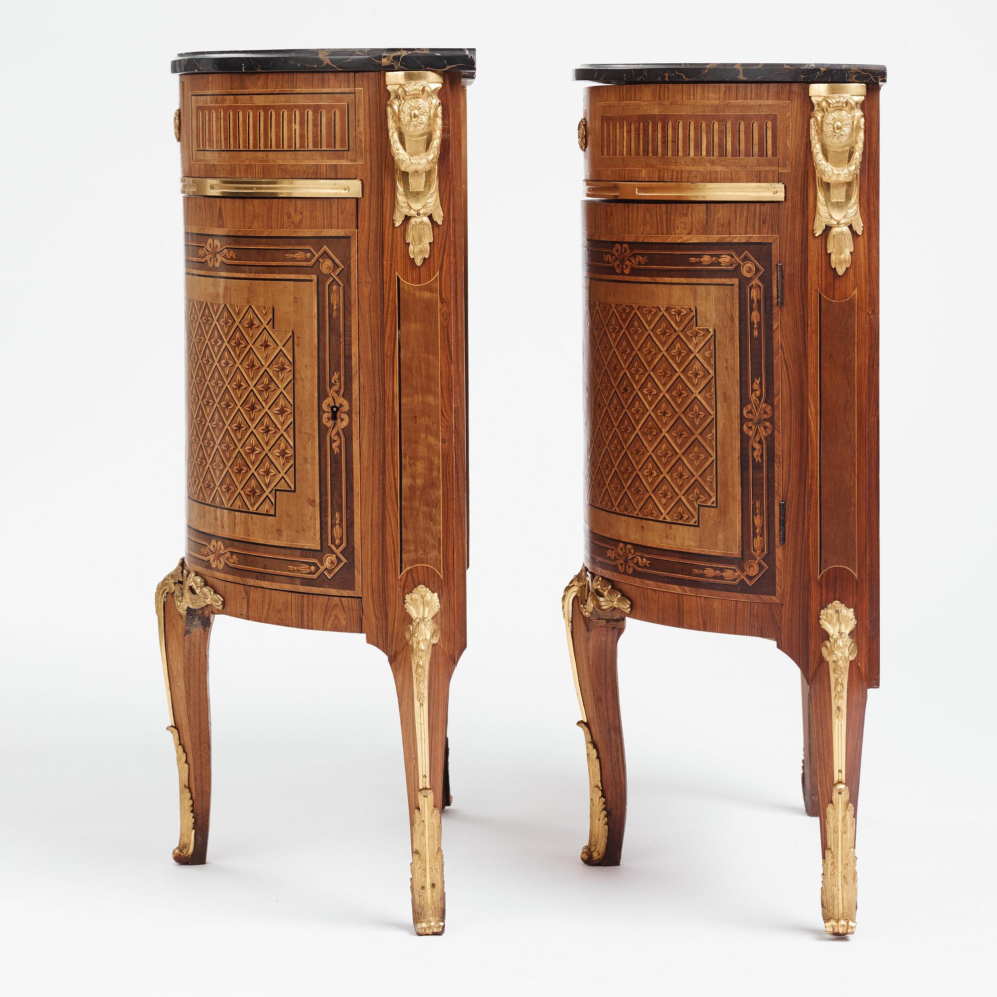 The "De Geer cabinets" a pair of demi-lune cabinets by Georg Haupt (master in Stockholm 1770-1784), Gustavian.