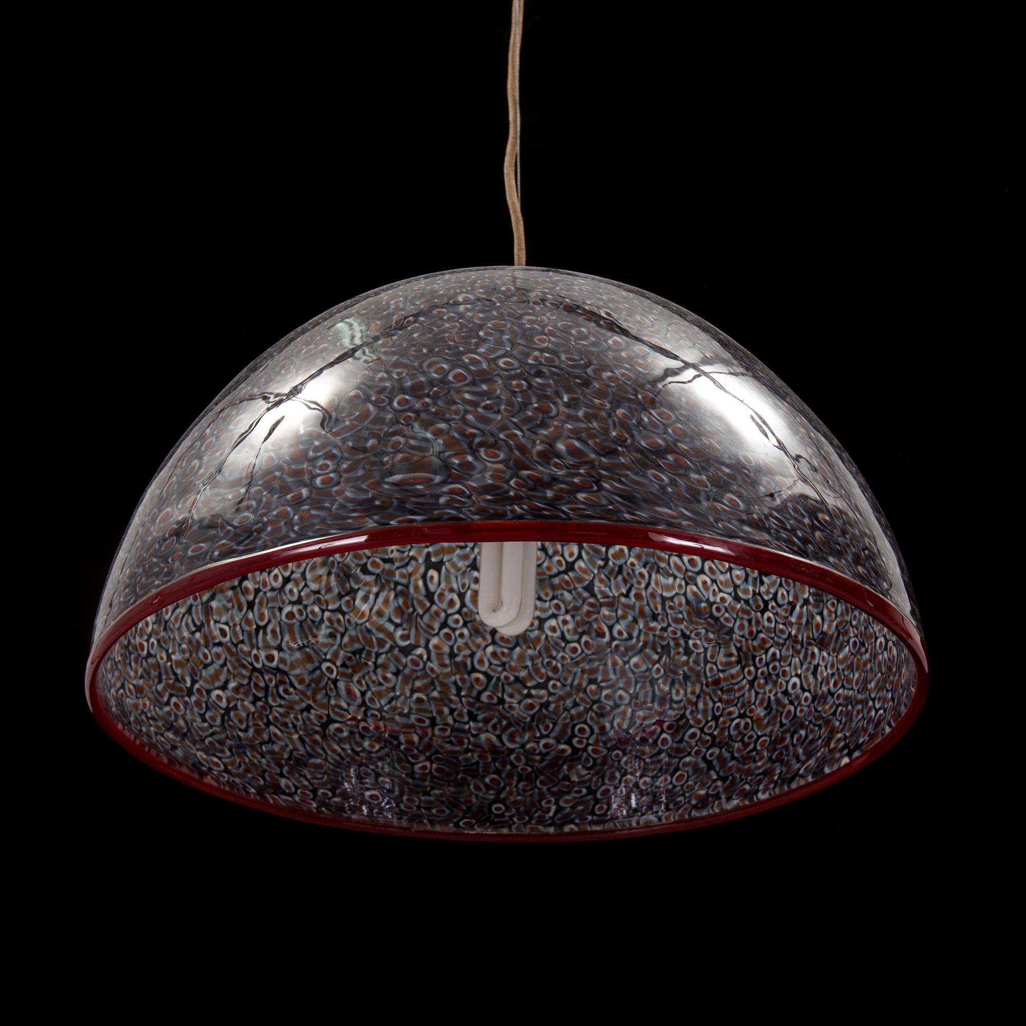 A 1970s VISTOSI half sphere millefiori glass pendant ceiling light, signed.