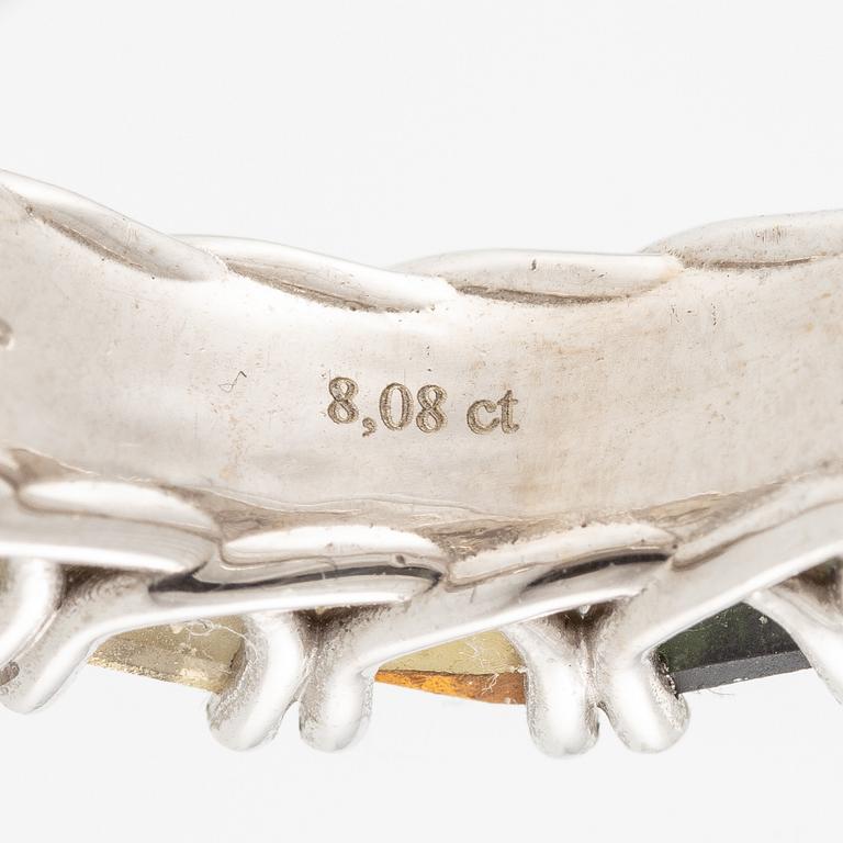 Ring 14K white gold with multi-coloured tourmalines.