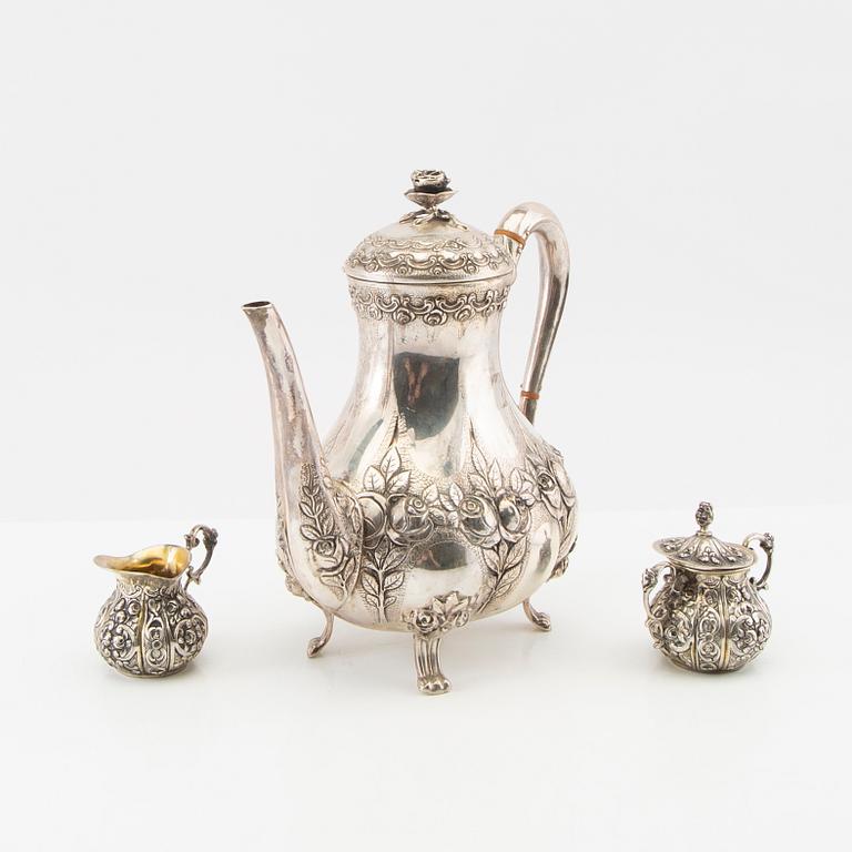 Kaffeservis 3 dlr silver svenska importstämplar 1900-talets första hälft/mitt.